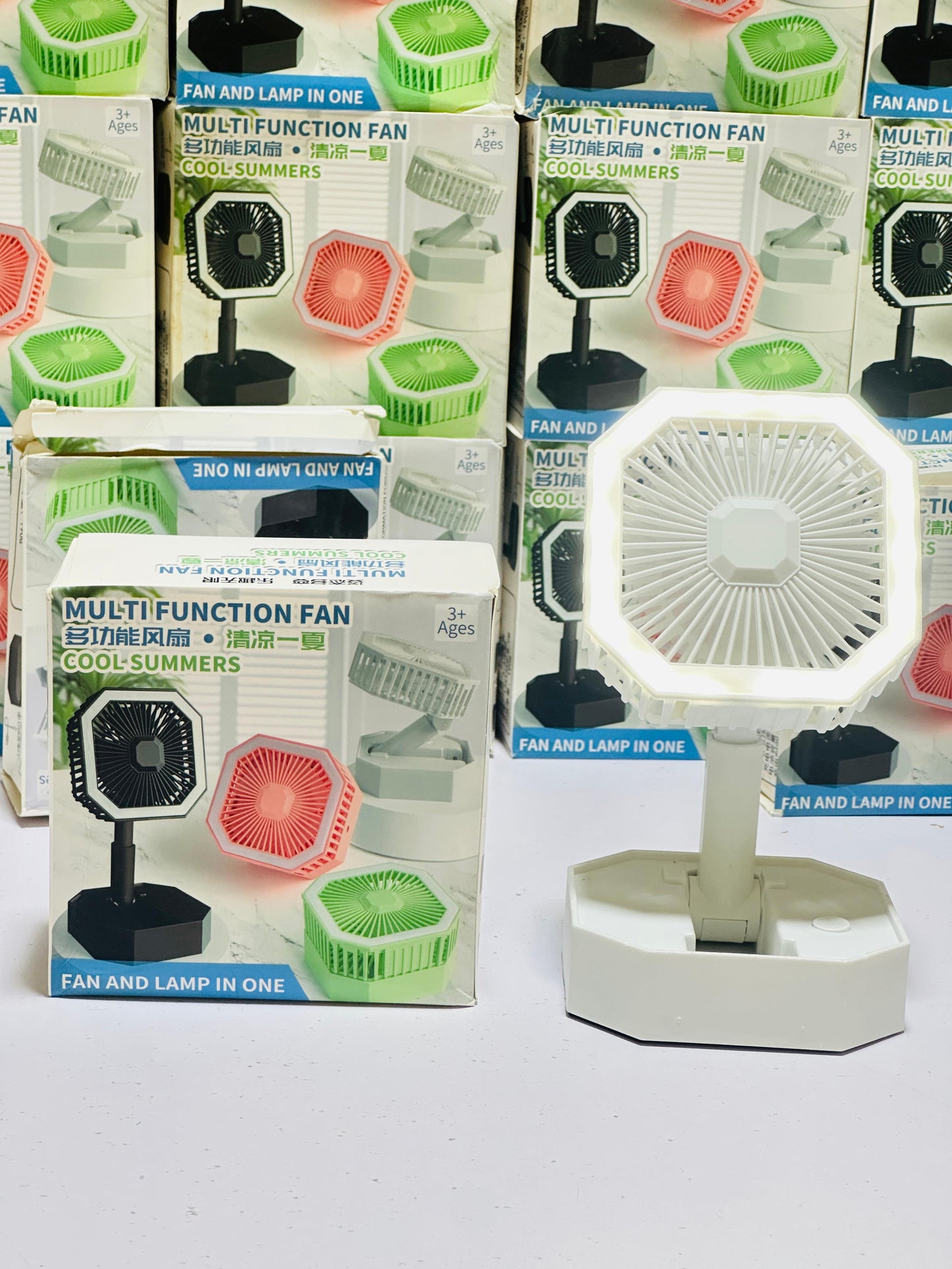2 in 1 Light Retractable Fan | Fan + Lamp | Rechargeable with long lasting battery