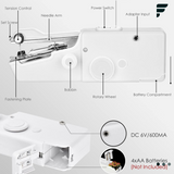 Mini Portable Handy Sewing Machine - Handheld Electric Stitch Household Tool for Kids Clothing, Fabric, Home & Travel Use | White Color - Battery-Powered (4 AA Batteries Not Included) - Adult Easy Hand Sewing Needlework Fabrics & Clothes - Handy Stapler