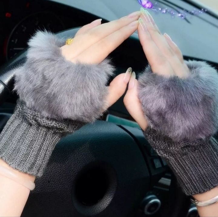 women Gloves stylish Hand Winter warm Half Finger mitten Ladies woolen Gloves
