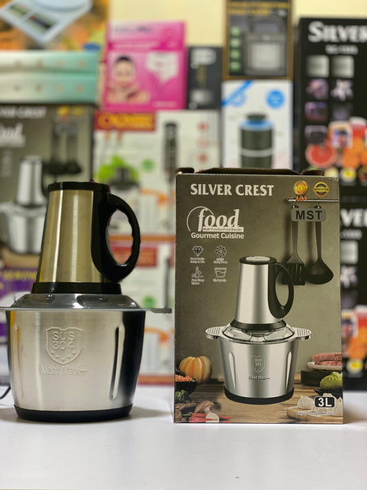 Silver Crest 3L Electric Food Chopper – SUS 304 Stainless Steel | Powerful Multi-Purpose Meat & Vegetable Grinder