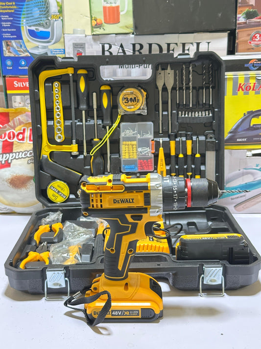 Origianl Dewalt 117 pcs Drill Machine kit | Rechargeable | 2 Batteries | 48V