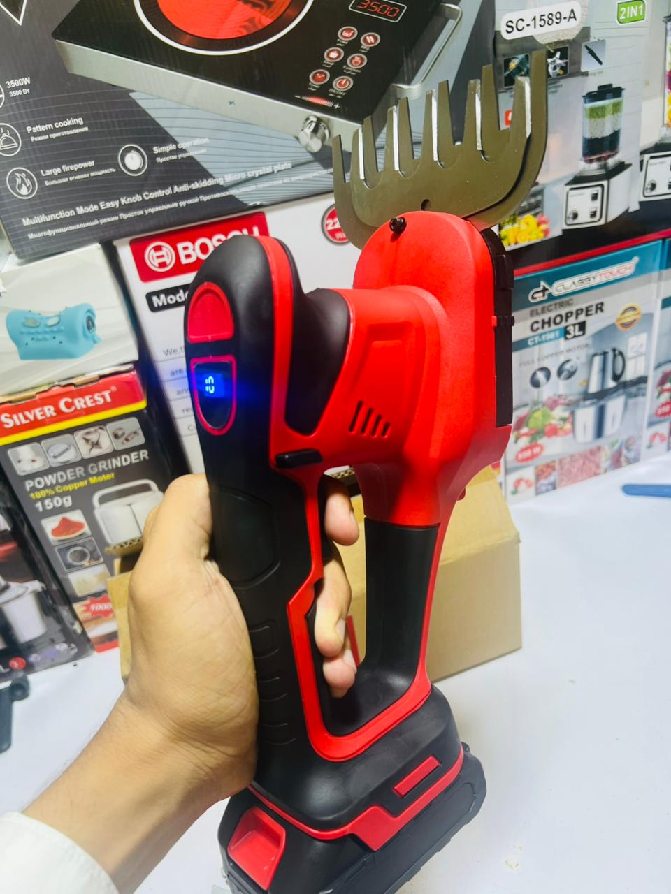 2-in-1 Electric Hand Held Grass Shear, Small Hedge Trimmer Shrubbery Clipper Cordless Battery Powered Rechargeable for Garden and Lawn.