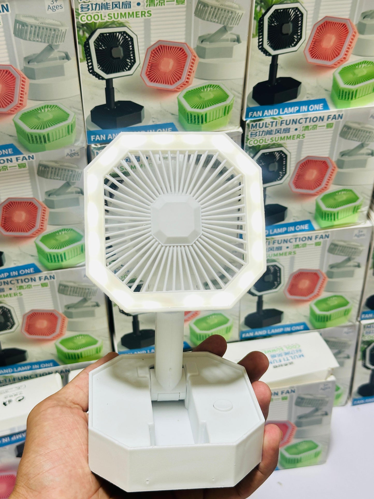 2 in 1 Light Retractable Fan | Fan + Lamp | Rechargeable with long lasting battery