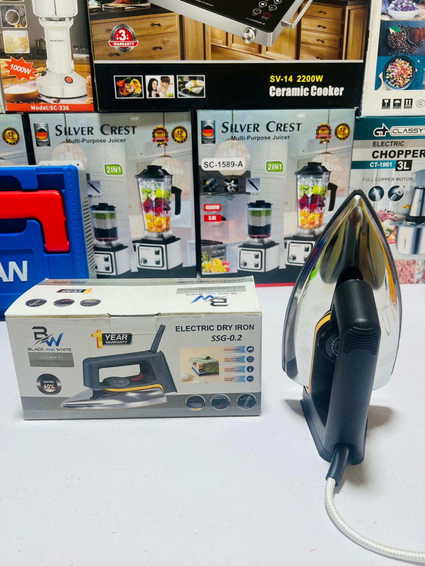 Black and White Electric Dry Iron  Model  SSg-0.2 - Automatic and Smart Size Electric Dry Iron - Complete 1 Years Warranty - Black