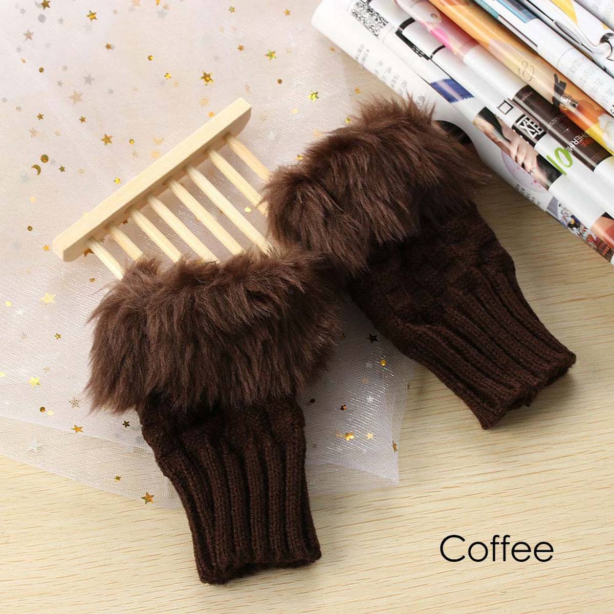 women Gloves stylish Hand Winter warm Half Finger mitten Ladies woolen Gloves